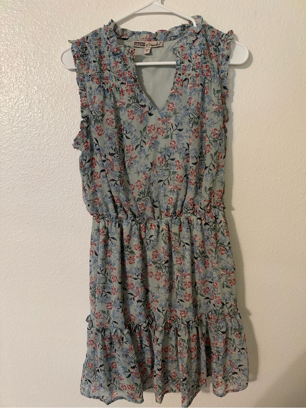 Gypsies & Moondust Powder Blue Floral Ruffle Tiered Dress